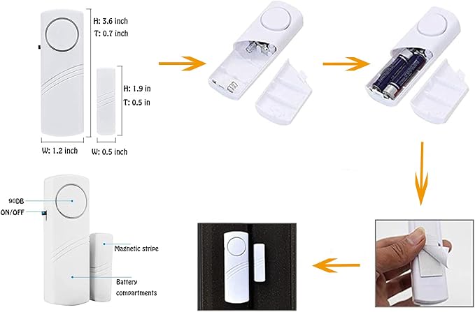 6-Pack Magnetic Contact Alarm, Window Door Open Sensor for Home & Pool Safety - Image 6