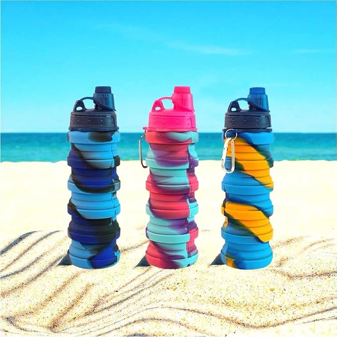 Collapsible Water Bottles 3 pack 500ML (Colorful) | Travel Water Bottle Portable Hiking Water Bottle with Leak proof Reusable BPA Free Silicone Water Bottles. - Image 7