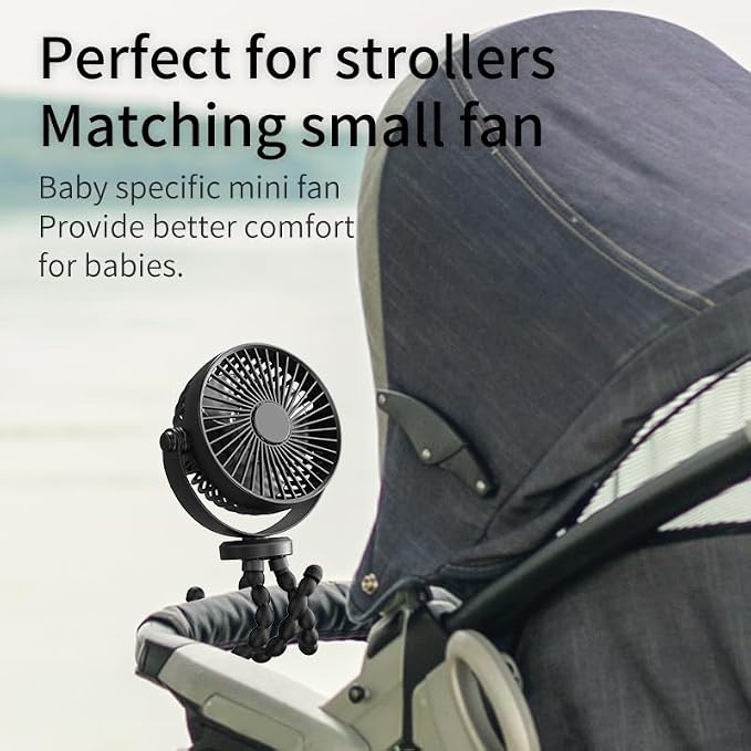 snawowo Mini Portable Stroller Fan, 3000mAh Battery Operated Personal | Small Handheld Fan with Flexible Tripod, 360 Rotate 3 Speed Rechargeable Clip on for Car Seat Crib Treadmill Travel Camping - Image 3