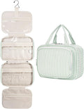 Narwey Striped Hanging Toiletry Bag for Women Travel Makeup Bag Organizer Toiletries Bag for Travel Size Essentials Accessories Cosmetics (Mint Green Stripe (Medium)) by Narwey