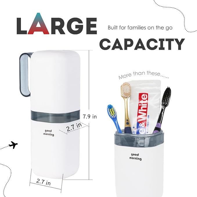 Toothbrush Travel Case,Toothbrush Holder and Rinse Cup with Handle Travel Toothbrush Cup,Multifunctional Toothbrush Covers,Large Capacit Travel Toothbrush Holder with Mouthwash Cup (Blue) - Image 3