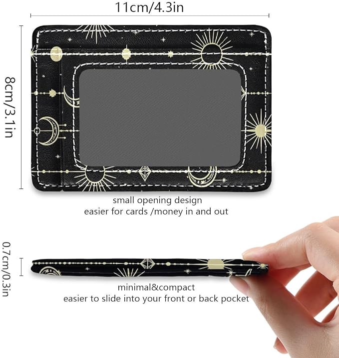 Front Pocket Minimalist Leather Slim Wallet Credit Card Holder Sun Moon Stars Witch for Men & Women - Image 5