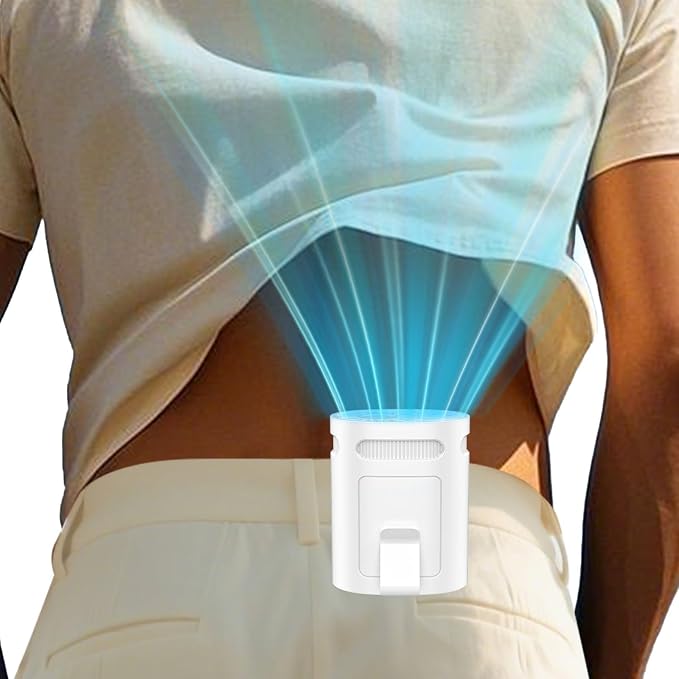 Clip On Fan for Shirt Belt Pants-Compact Portable Waist Fan Battery Operated,Wearable Undershirt Back Hip Hardhat Body Fans that Blow Cold Air,Hanging Necklace Fans with Strap for Outdoor Indoor White by KJXICNeckFan