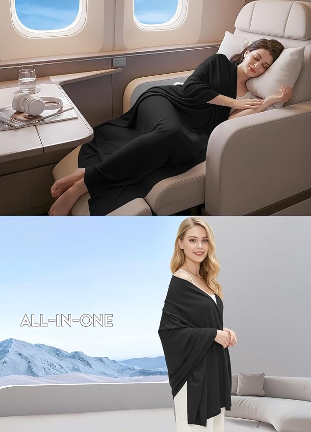 Women's Wool Blend Travel Scarf Lightweight Breathable Wrap Pashmina Airplane Blanket Shawl - Image 7
