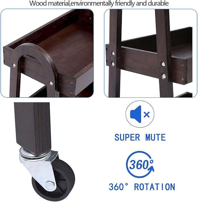 3 Tier Rolling Craft Cart Slim Rolling Storage Cart Wooden Cart on Wheels Bathroom Organizer Rolling Utility Cart Mobile Shelving Unit for Kitchen Bathroom Laundry Narrow Places (Black) - Image 5