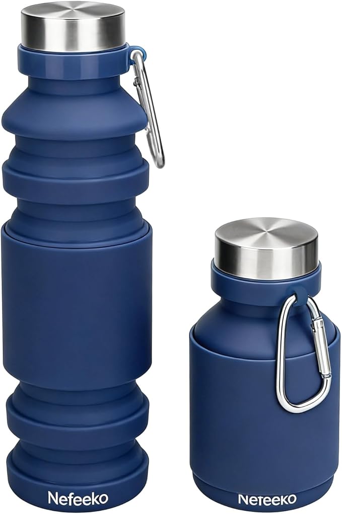 Nefeeko Collapsible Water Bottle, Reuseable BPA Free Silicone Water Bottles | Foldable Water Bottles for Travel Gym Camping Hiking, Portable Leak Proof Sports Water Bottle with Carabiner by Nefeeko