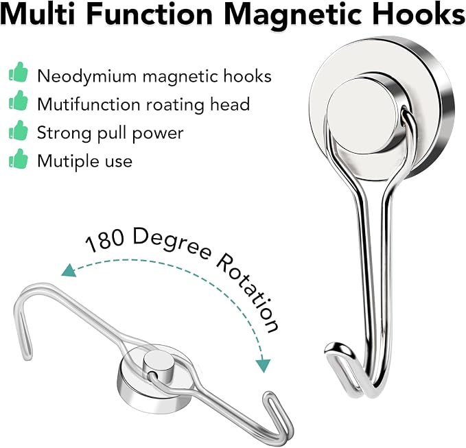 Magnetic Hooks 28 Pack 40Lbs Heavy Duty Neodymium Magnet Hook | Magnetic Swivel Hooks for Hanging Rust Proof Strong Magnets with Hook Magnetic Metal Hanger for Storage - Image 5