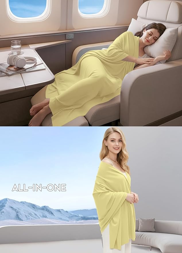 Women's Wool Blend Travel Scarf Lightweight Breathable Wrap Pashmina Airplane Blanket Shawl - Image 7