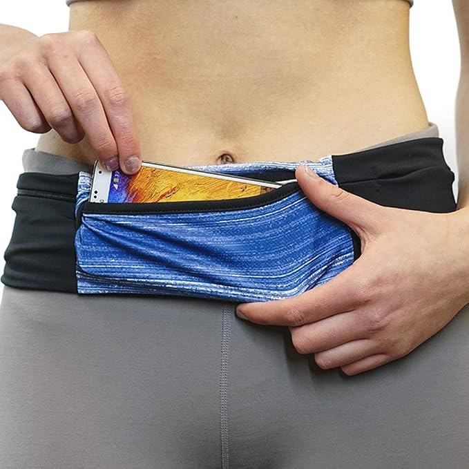 3 Pocket Adjustable Running Belt Waist Pack, Fanny Pack For Working Out With Sweat Resistant Backing, Holds All iPhone Models by Sprigs