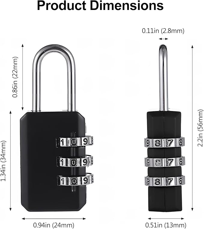 2-Pack Customizable Black Luggage Locks – Set Your Own Combination, Secure Travel Padlocks for Suitcases, Backpacks, and Bags - Image 2