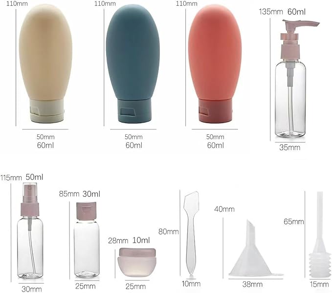 11pcs Travel Bottles for Toiletries, TSA Approved Travel Size Toiletries Containers Kit, Leak Proof Squeezable Travel Toiletry Liquid Bottles, Refillable Containers for Shampoo Conditioner Lotion - Image 2