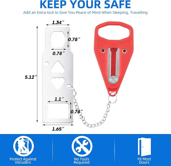 Ajlve Portable Door Lock，Extra Lock for Home, Hotel & Apartment | Hotel Travel Door Lock Security for Home, Enhance Privacy & Safety While Traveling, Protect Family Security (2Red) - Image 3