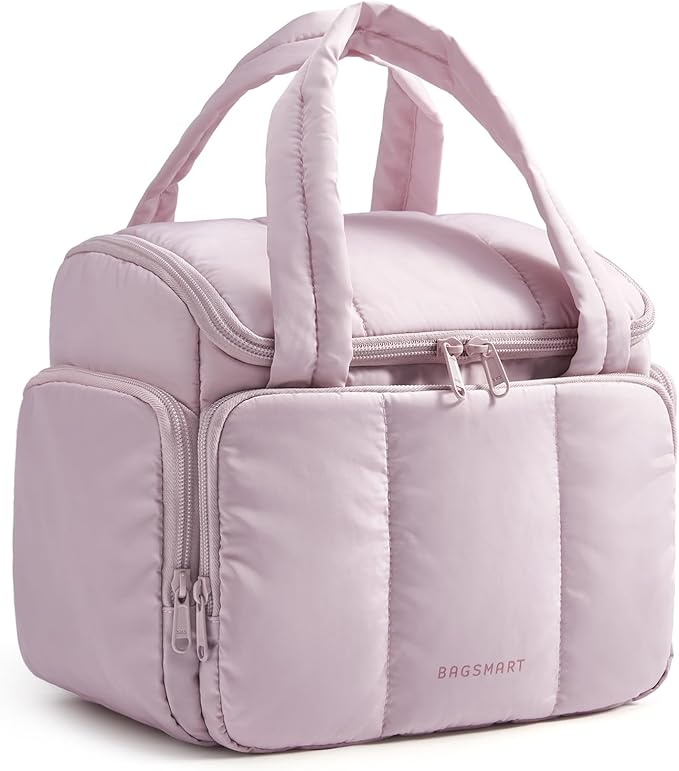 BAGSMART Toiletry Bag Large Roomy Makeup Bag, Portable Makeup Bag with Handle for Travel-Sized Shampoo, Conditioner & Brushes Set, Pink by BAGSMART