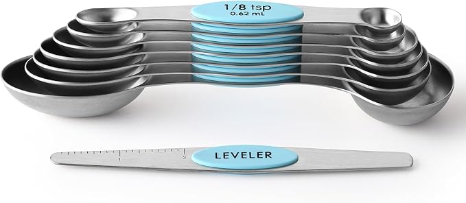 Spring Chef Stainless Steel 8 Magnetic Measuring Spoons, 2 Pack, Aqua Sky | Nesting Metal Teaspoon & Tablespoon Measuring Spoons with Leveler for Dry & Liquid Ingredients, Dual Sided, Dishwasher Safe - Image 8