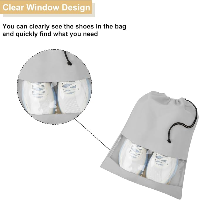 4 Pcs Shoe Bags for Travel with Clear TPU Window & Drawstring Closure | 13.8"x17.7" Fits Most Shoes, Dust Resistant, Washable & Reusable, Travel Shoe Storage Bags for Men & Women - Image 2