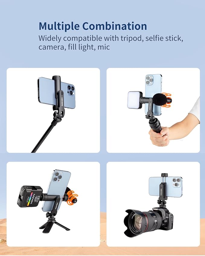 Lightweight Universal Phone Tripod Mount Adapter with 1/4" Screw and Cold Shoes, 360° Rotates Adjustable Smartphone Clamp Holder, Compatible with iPhone/Samsung/Andriods/Camera for Photography - Image 4