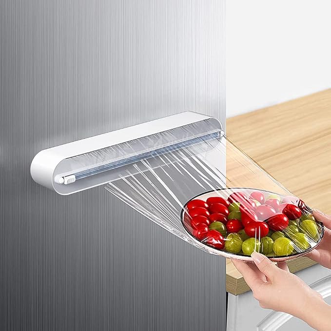 Refillable Magnetic Plastic Wrap Dispenser With Slide Cutter, Sturdy Food Cling Film Cutter, Press and Seal Wrap, 12" x 328' Roll BPA Free by Yivinow