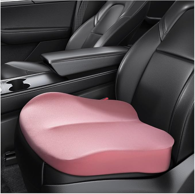 Car Seat Cushion, Comfort Memory Foam Car Cushion, Non-Slip Auto Booster Seat Cushion for Improve Driving Vision, Suitable for Vehicles Trucks SUVs Car Accessories (Pink) by Unknown