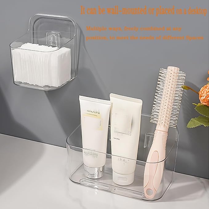 2pcs Adhesive Wall Mount Organizer Box,Acrylic Shelves for Wall,No Drilling Hang Walls,with Self Adhesive Tape,Automatic Draining for Bathroom, Kitchen, Living Room - Clear (Small) - Image 6