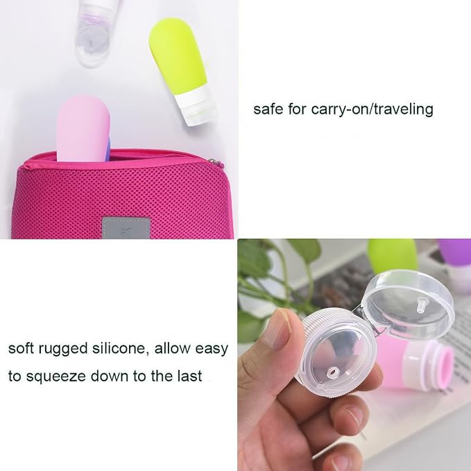 Travel Bottles for Toiletries, 2.7oz Silicone Travel Size Containers, 3 Pack TSA Approved Leak-Proof Reusable Squeezable Refillable Shampoo and Conditioner Bottles (Pink, Purple, Green) - Image 7
