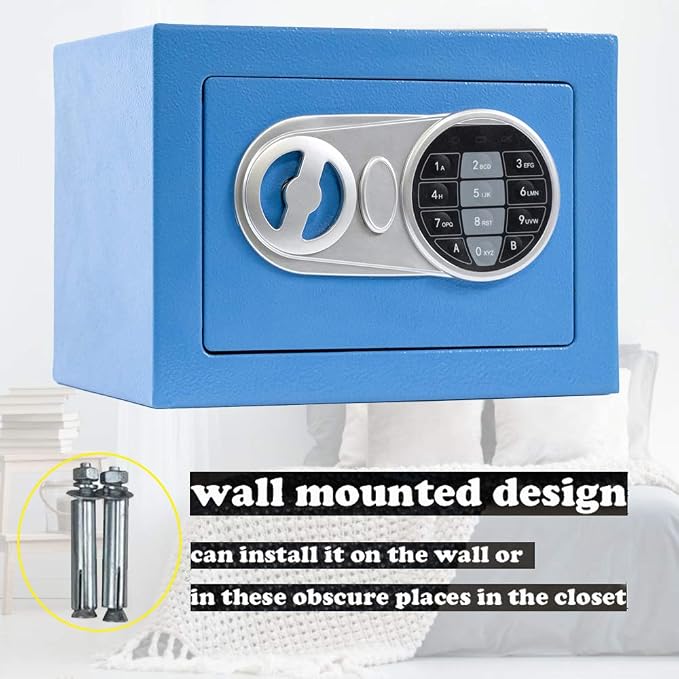 Blue Steel Safe Box with Sensor Light, Electronic Digital Keypad, Hidden Safe for Home, Wall or Cabinet Anchoring Design - Image 2