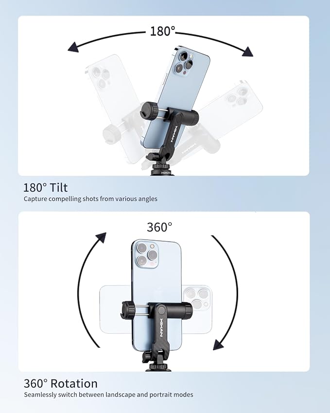 Lightweight Universal Phone Tripod Mount Adapter with 1/4" Screw and Cold Shoes, 360° Rotates Adjustable Smartphone Clamp Holder, Compatible with iPhone/Samsung/Andriods/Camera for Photography - Image 7