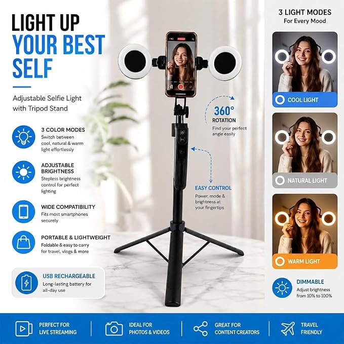 70" Auto Face Tracking Tripod for iPhone with Light, 360° Rotating Selfie Stick for Android with Remote & Gesture Control, Phone Holder Video Recording for Content Creators, TIKTok & Live Streaming - Image 7