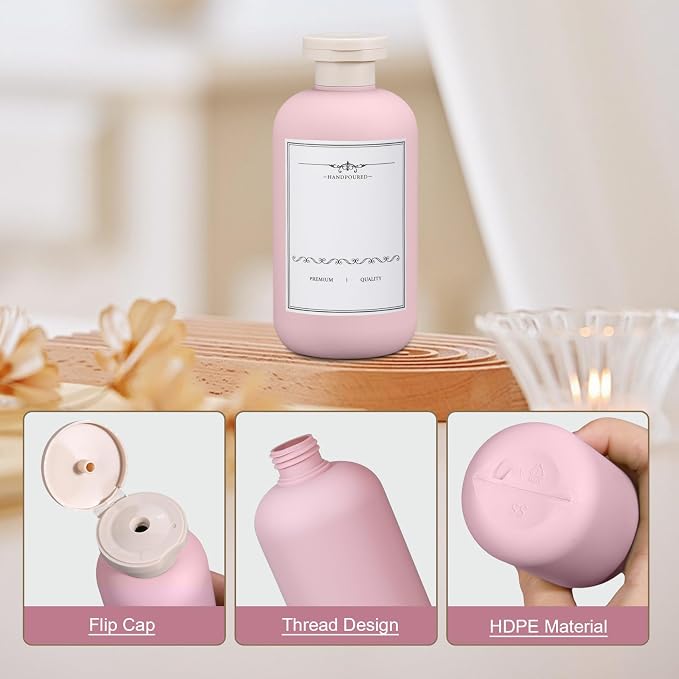 Travel Shampoo Bottle, Empty Plastic Squeeze Bottles 10oz with Flip Cap, Lotion Container for Toiletries Travel Size Shampoo and Conditioner (3 pack pink) - Image 5