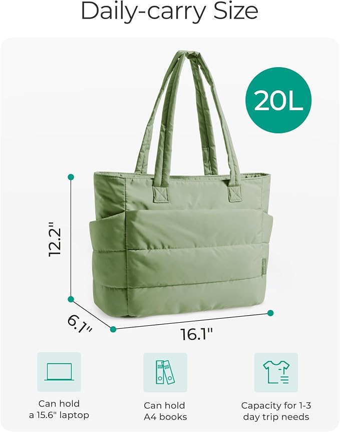 BAGSMART Tote Bag for Women, Lightweight Puffy Tote Bag with Compartments Shoulder Bag Handbag for Travel, Work, Gym | Lightweight - Image 3