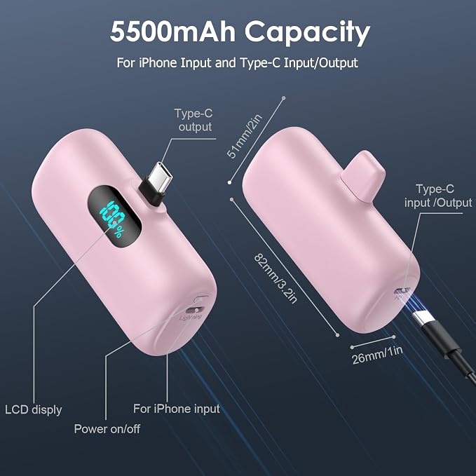 Mini Portable Charger Power Bank for iPhone 17/16/15 Series, 5500mAh PD USB C Cell Phone Portable Power,Travel Essentials Battery Pack for iPhone 17/17 Air/16/16 pro/15 Series/Android/Samsung Galaxy - Image 6