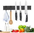 Dmore magnetic knife holder for wall—with 2 hooks, No Drilling 10 Inch black knife magnetic strip, Powerful knife magnet rack, include Adhesive Tape and screws for Knives, Utensils, and Tools by Dmorealwaysdomore