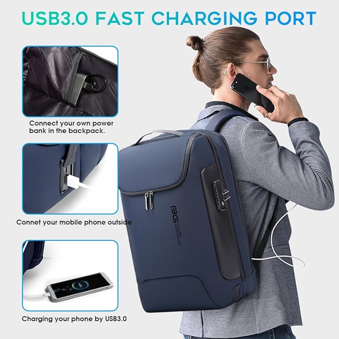 BANGE Mens Business Backpack for Work, Computer Backpacks for Laptops for 17.3 Inch, Men's Backpack with Lock Anti Theft, Backpack for Traveling with USB charging Port - Image 5
