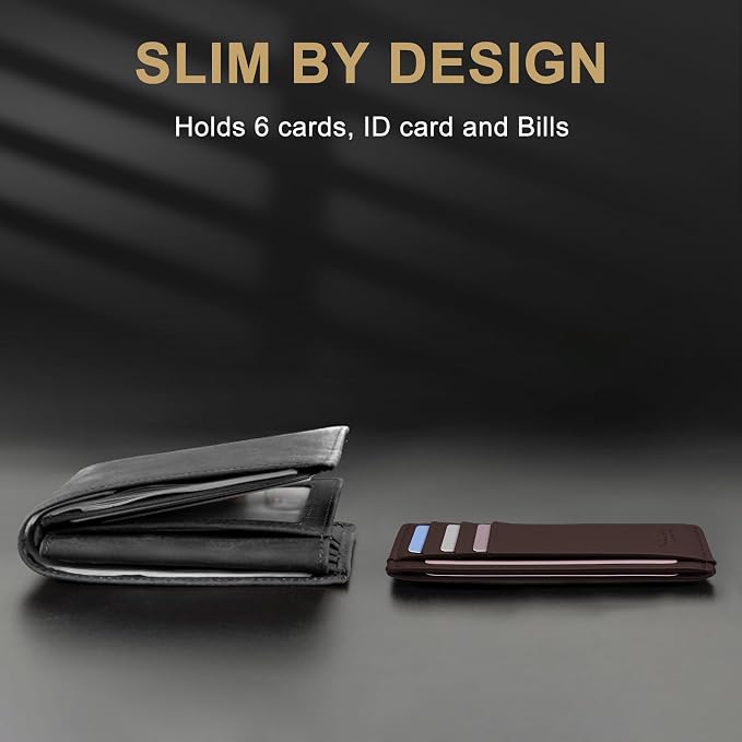 Travelambo Slim Wallet Front Pocket Minimalist Leather RFID Blocking Medium Size - Image 9