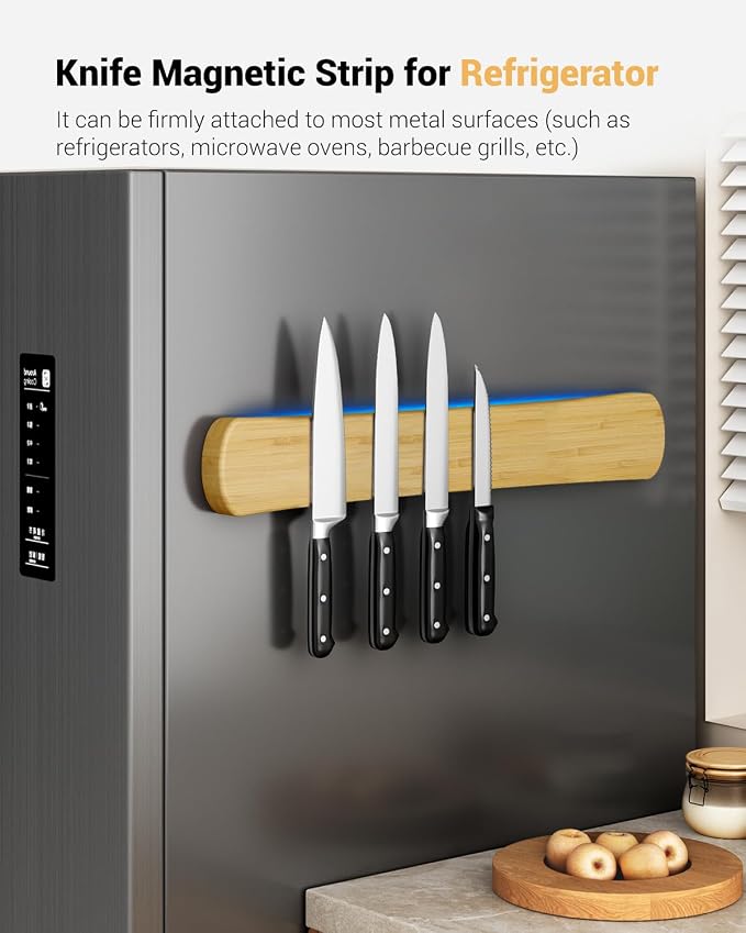 Magnetic Knife Holder, 18 Inch Bamboo Wood Knife Strip for Wall or Fridge | Fridge Magnetic or Screw-Mounted, Strong Magnet Secures Knives, Space-Saving, Kitchen Knife Storage, Housewarming Gift - Image 5