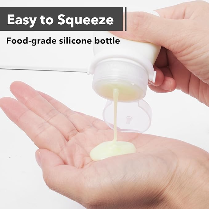 1oz Silicone Travel Bottles for Toiletries (4-Pack), TSA Approved Leakproof Toiletry Bottles with Locking Lid, Refillable Travel Size Containers for Shampoo, Body Wash, Camping & Trips (Grey White) - Image 5