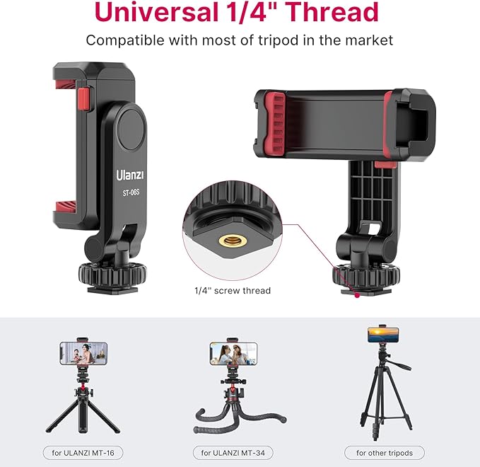 ULANZI ST-06S Phone Tripod Mount Holder for iPhone | Camera Hot 2 Cold Shoe Phone Mount Compatible for iPhone Android Sony Canon DJI Ronin S/SC Zhiyun Gimbals - Image 4