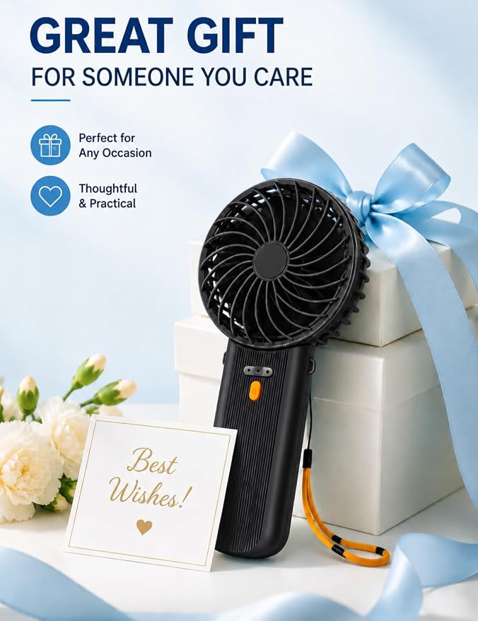 Portable Mini Fan, Quiet Foldable Fan with Lanyard (Black) | 4 Speeds, 15H Rechargeable Battery, Portable Pan for Travel, Home, Office, Outdoor, Makeup, Women, Men, Black - Image 9