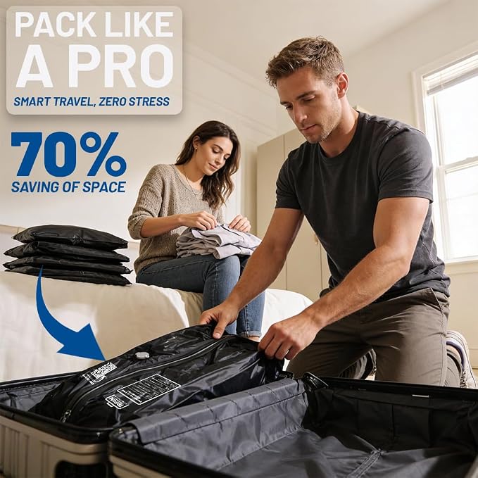 Travel Vacuum Bags with Pump, 2 Pack Carry-On Vacuum Compression Bags | Travel vacuum bags with pump, 2 reusable 18L compression bags for carry-on luggage, suitcases & backpacks. - Image 3