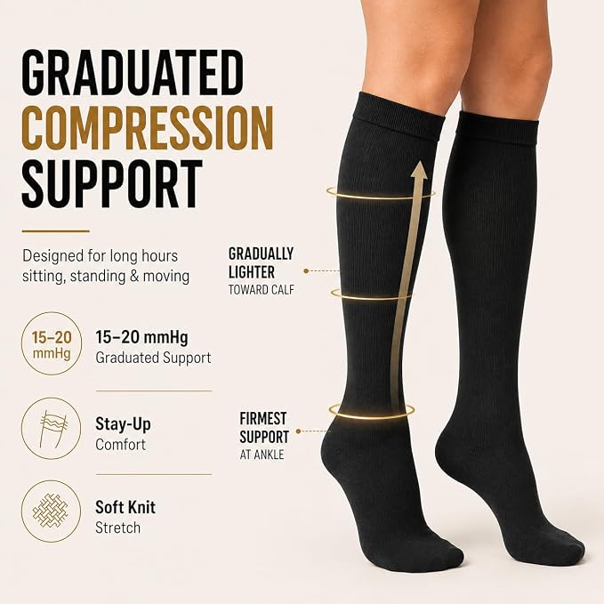 Aoliks Compression Socks for Women and Men 4 Pairs, Mild Support | Long Knee High Stockings for Nurses Running Travel Flying Pregnancy Athletic 15-20 mmHg - Image 2