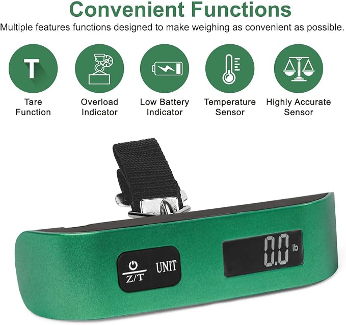 travel inspira Luggage Scale, Portable Digital Hanging Baggage Scale for Travel, Suitcase Weight Scale with Rubber Paint, 110 Pounds, Battery Included - Image 2