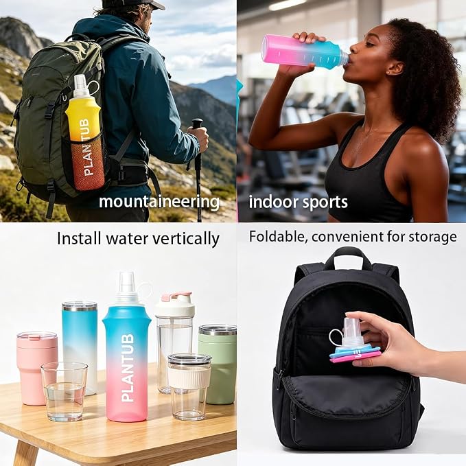 Soft Foldable Water Bottle, Gradient Blue and Pink | TPU, Collapsible Flask, Outdoor Sports, Without stand up ability - Image 4
