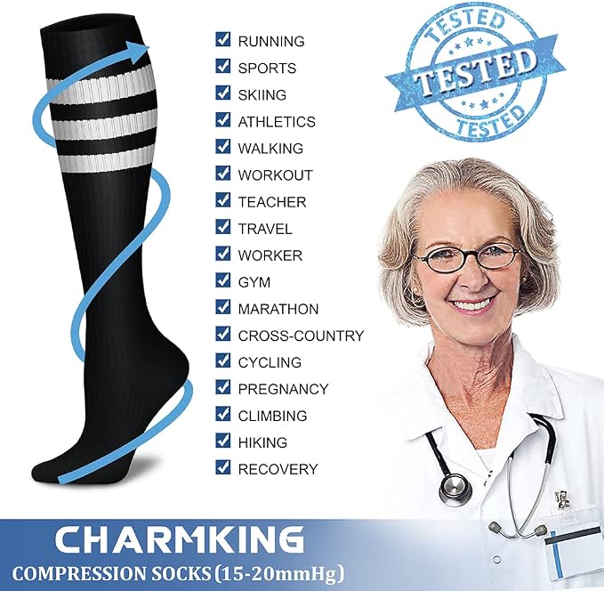 CHARMKING Compression Socks for Women & Men Circulation (3 Pairs) 15-20 mmHg is Best Support for Athletic Running Cycling - Image 5