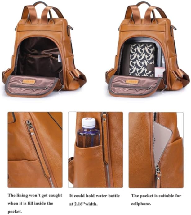 S-ZONE Leather Backpack Purses for Women Antitheft Rucksack Shoulder Bag Medium | Genuine Leather, Medium Fits 9.7-inch Tablet, for Work Travel Daily Commute, Multi Pockets, Adjustable Dual Straps - Image 3