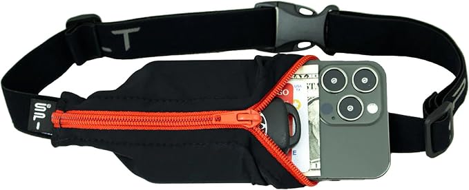 SPIbelt Running Belt Original for Women Men, Phone Holder for Running, Running Fanny Pack, Holder for Phone, Running Waist Pack, Adjustable Waist, [Fits All Phones]. Black with Red Zipper by SPIbelt
