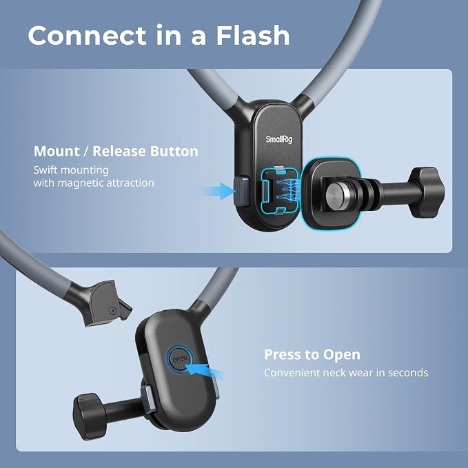 SMALLRIG Quick Release Magnetic Neck Mount for Action Cameras & Phones | for Hands-Free POV Recording Shooting, with 2-Prong Adapter and Phone Holder, 5128 - Image 3