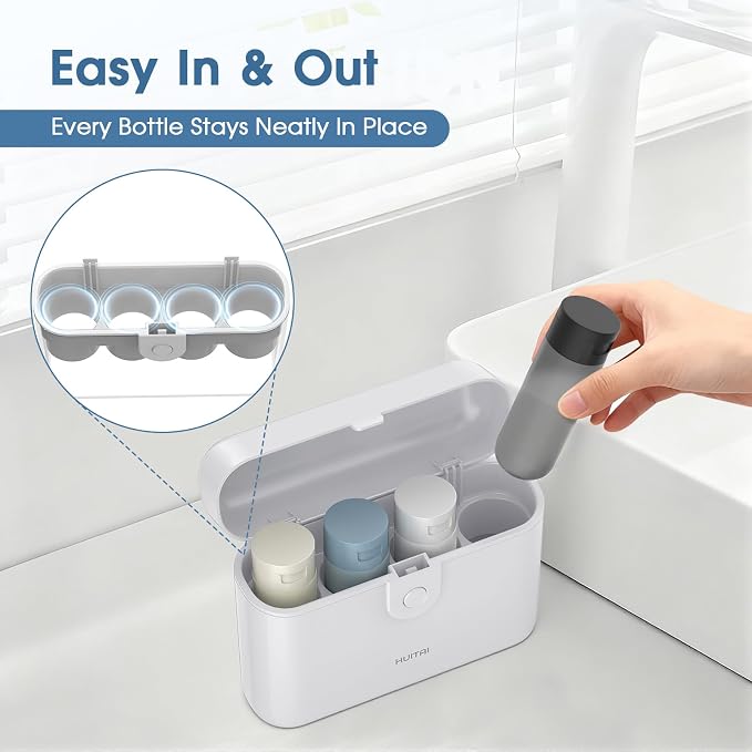 Travel Bottles TSA 4x2oz With Case Leak-Proof White | Durable ABS hard case, press-to-unlock, 4 individual compartments, wide-mouth bottles for easy fill, leak-proof seals - Image 6