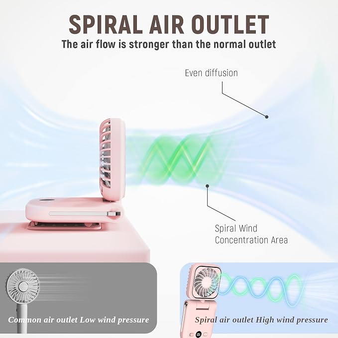Mini Portable Handheld Clip On Rechargeable Personal Hand Fan with LED Display, Pocket Battery Operated 100 Speed Adjustable Small Fan for Travel/Outdoor/Concerts/Lash/Makeup/Gift(dark blue) - Image 6