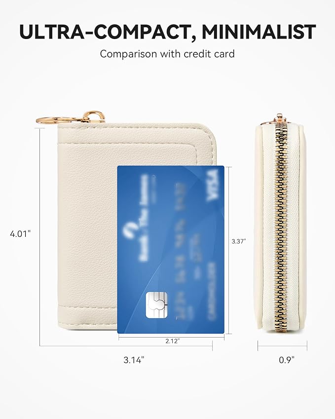 BOSTANTEN Credit Card Holder RFID Small Wallets Woman Zipper Card Wallet | Slim, Compact, Front Pocket, Accordion, Vegan Leather, Thin for Daily Use, Travel, Gifts for Women, Beige - Image 4