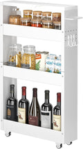 CHLORYARD Slim Storage Cart, 4-Tier Kitchen Rolling Cart Narrow Storage Cabinet with Handle & Wheels, Metal Rolling Shelf Unit for Kitchen Bathroom Laundry Small Places(5 in Width/White) by CHLORYARD