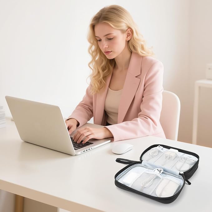 Skycase Tech Pouch - Lightweight Electronics Organizer Travel Case - Double Layers Cable Organizer - All-in-One Storage Bag for Charger, Cord, Phone, Flash Drive, Essentials - XL - Image 7